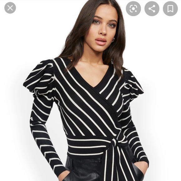 New York & Company Sweaters - Stripe puff sleeve sweater